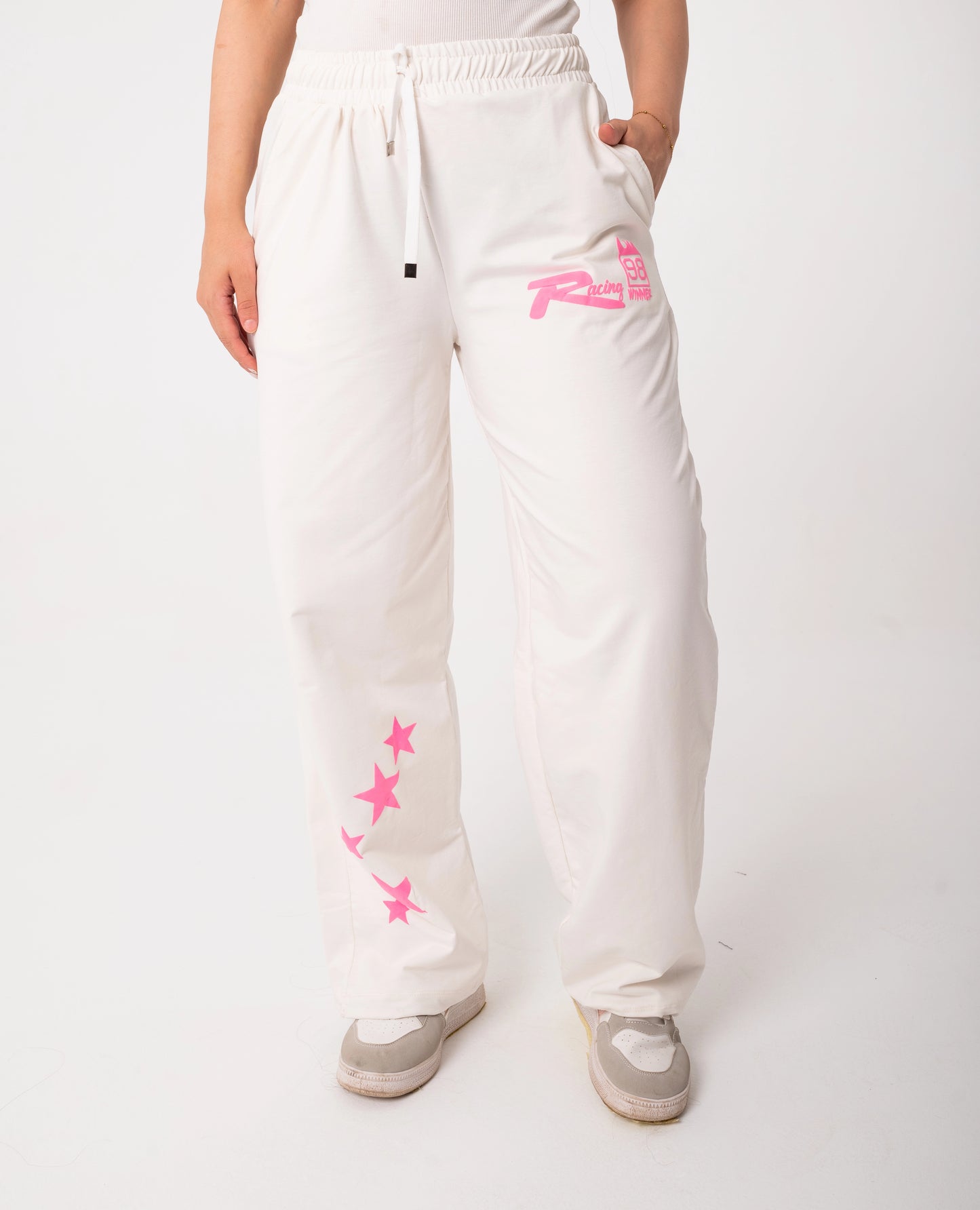 Racing One Size Wide Leg Sweatpants | White