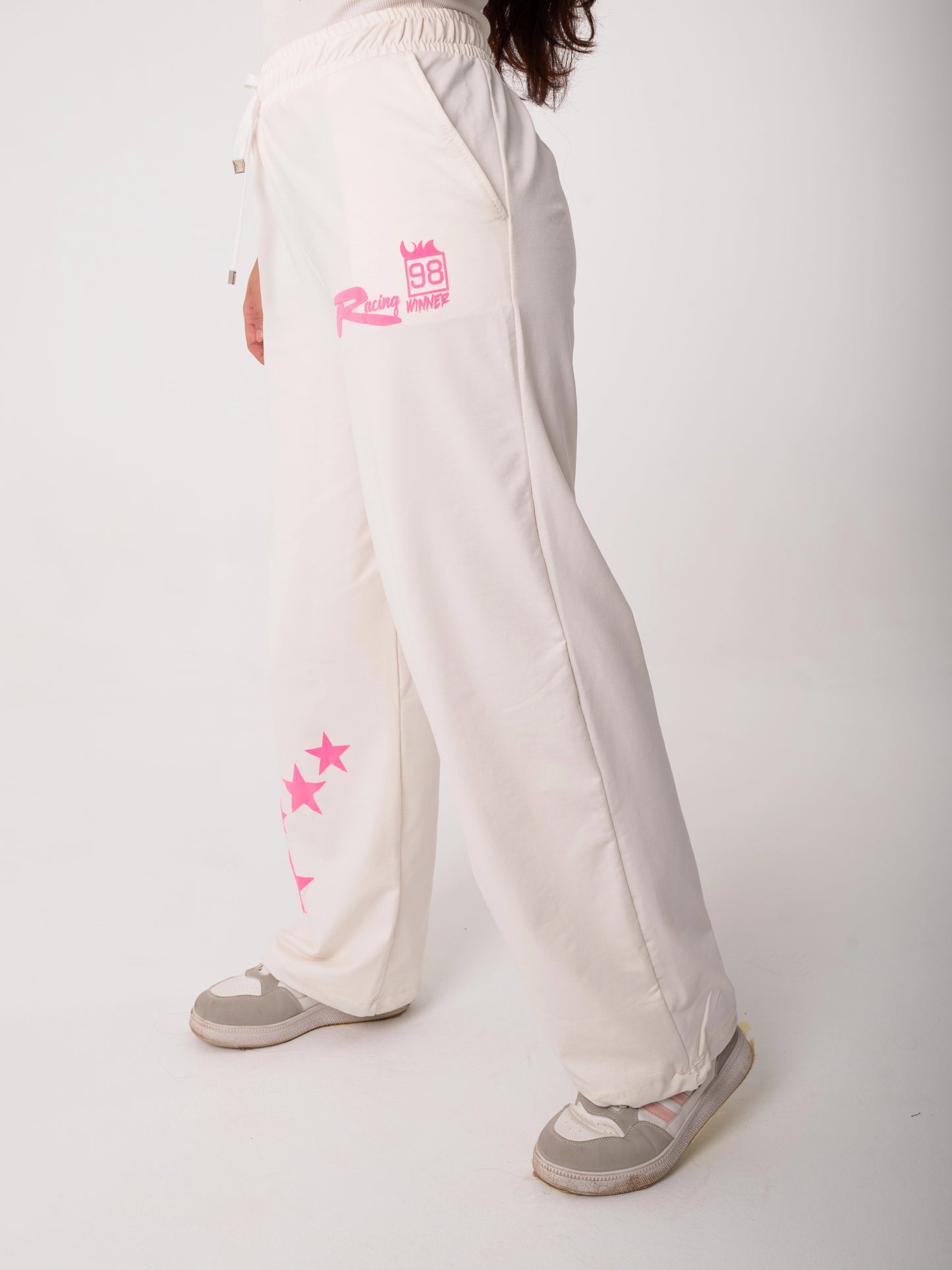 Racing One Size Wide Leg Sweatpants | White