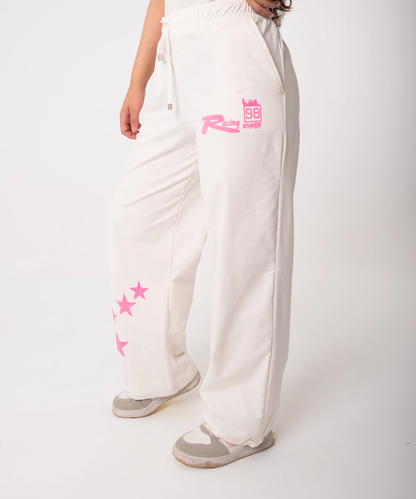 Racing One Size Wide Leg Sweatpants | White