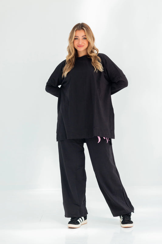 Basic Oversized Longline Tunic Sweatshirt | Black