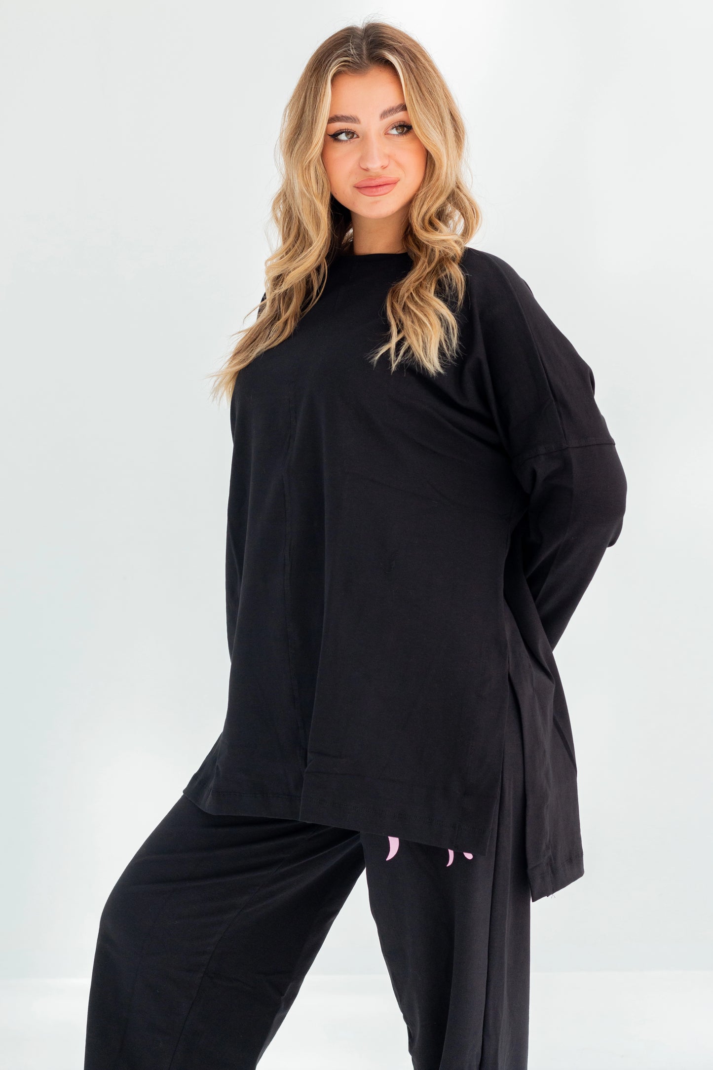 Basic Oversized Longline Tunic Sweatshirt | Black