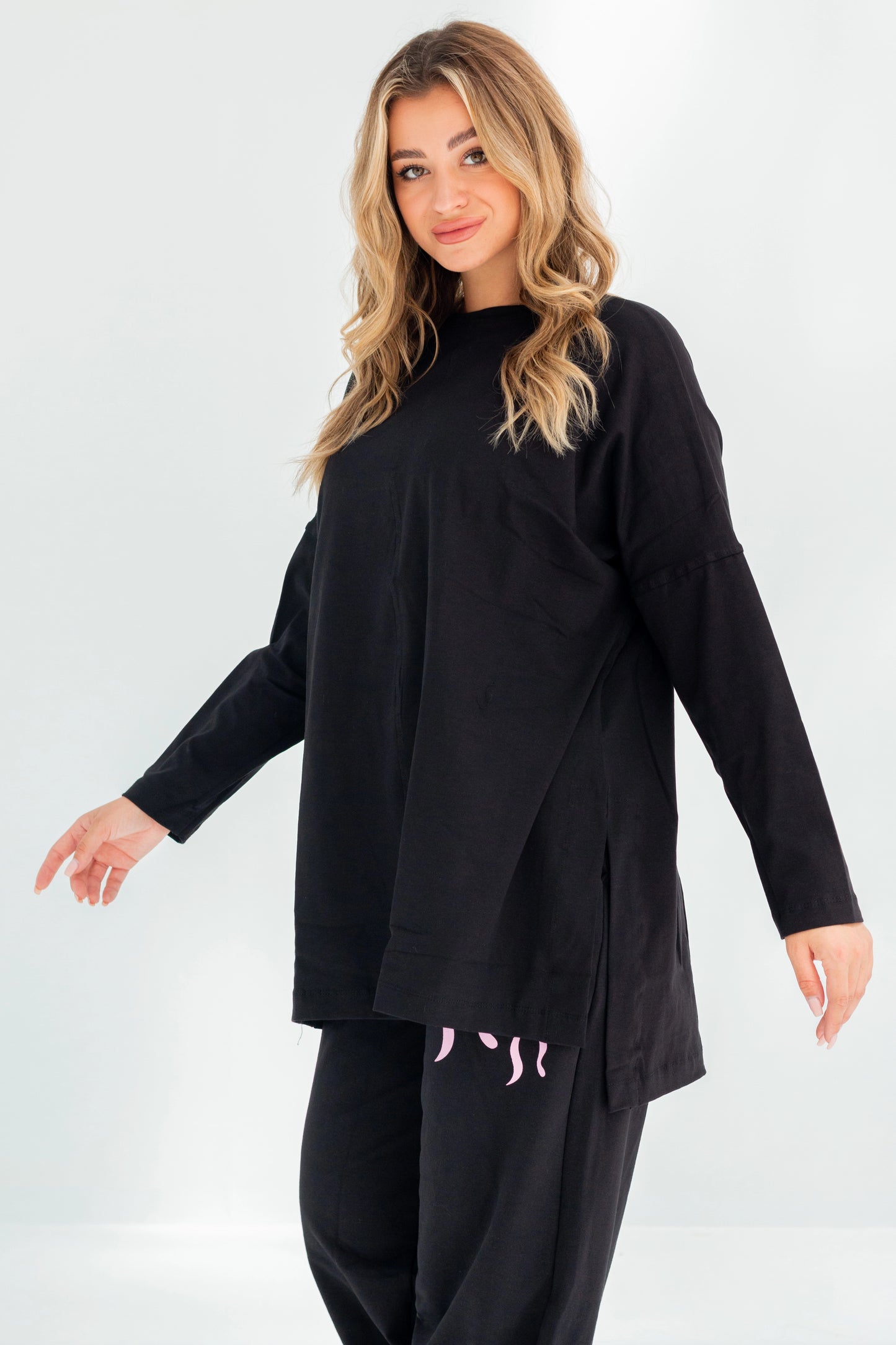 Basic Oversized Longline Tunic Sweatshirt | Black