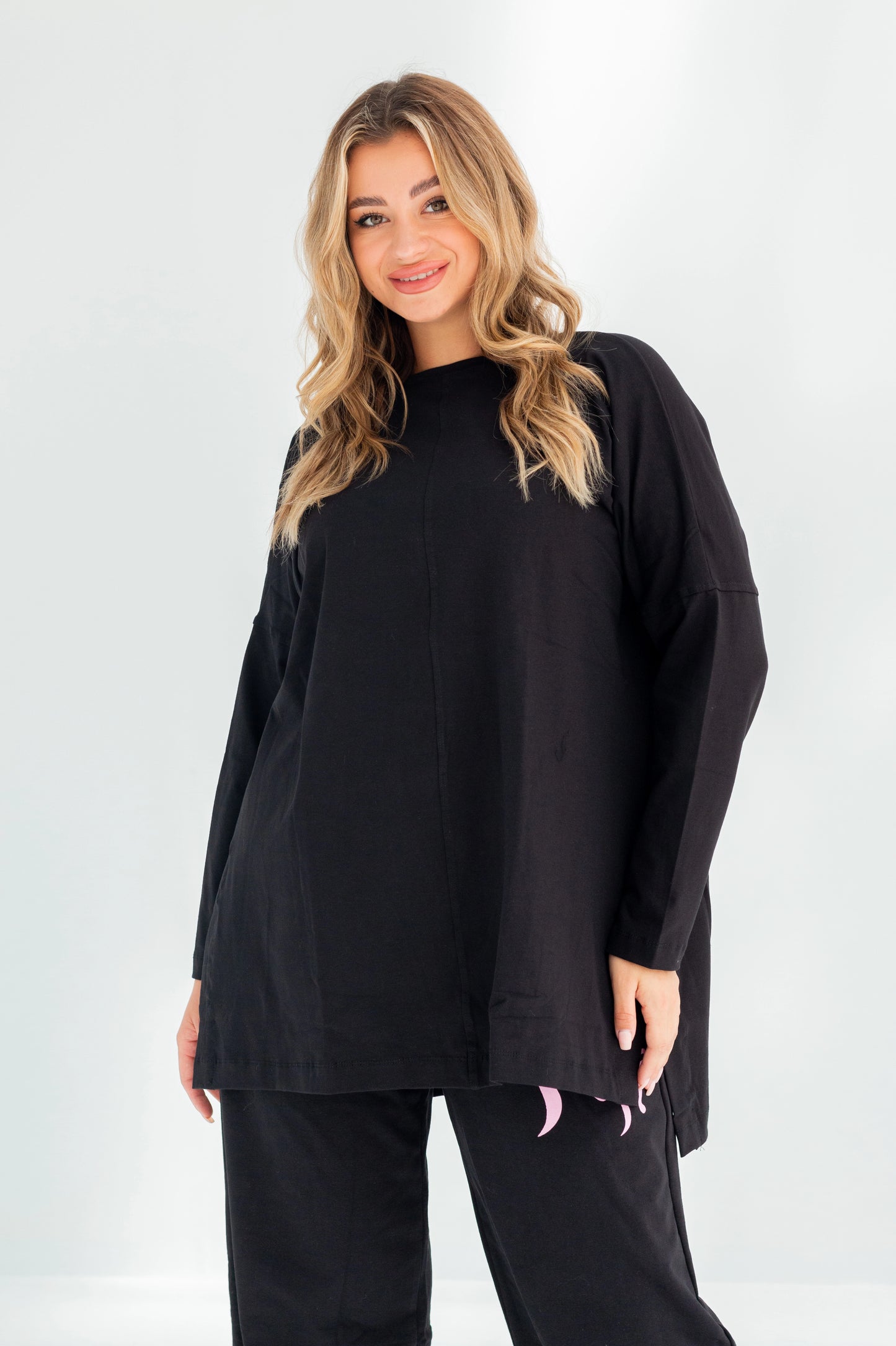 Basic Oversized Longline Tunic Sweatshirt | Black