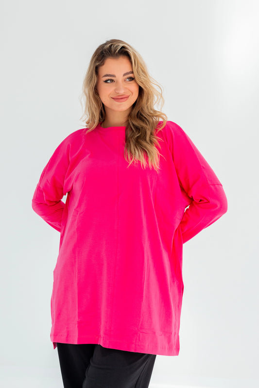 Basic Oversized Longline Tunic Sweatshirt | fuchsia