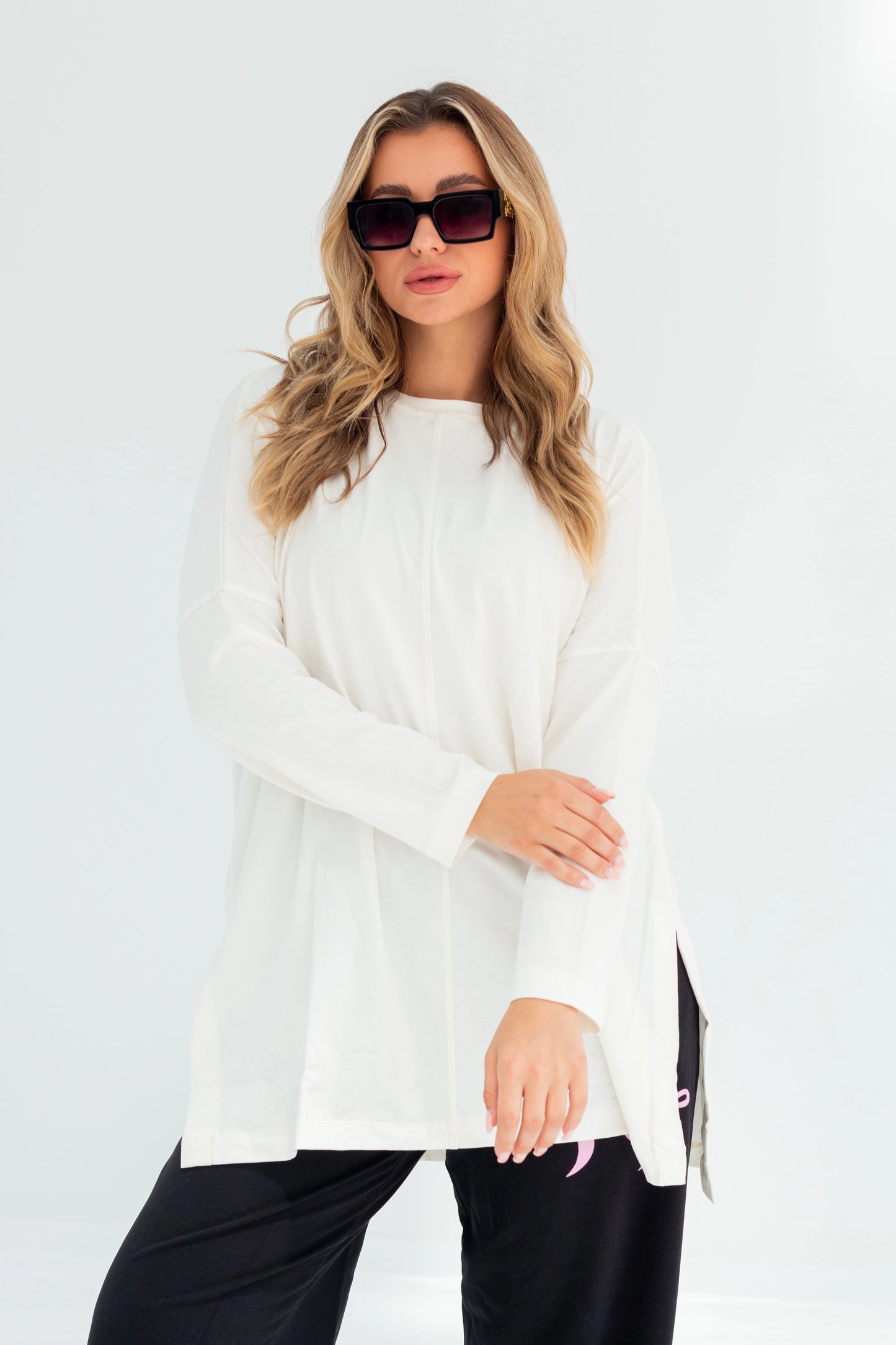 Basic Oversized Longline Tunic Sweatshirt | White