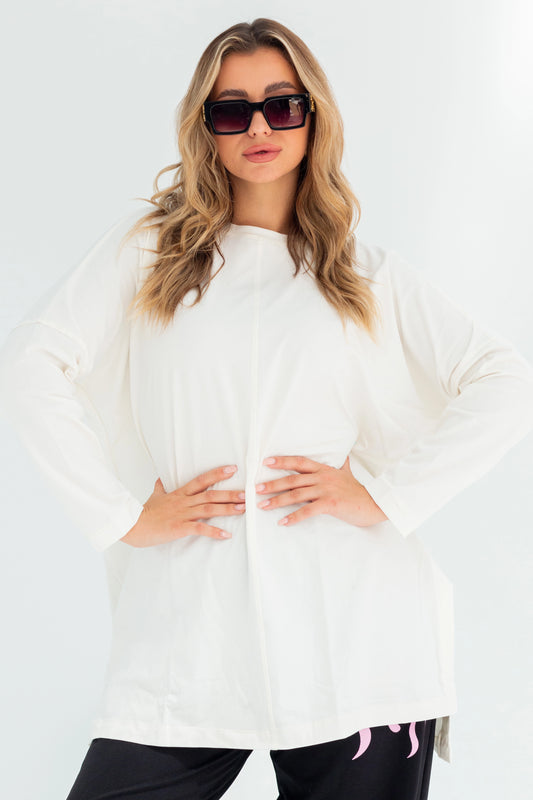 Basic Oversized Longline Tunic Sweatshirt | White