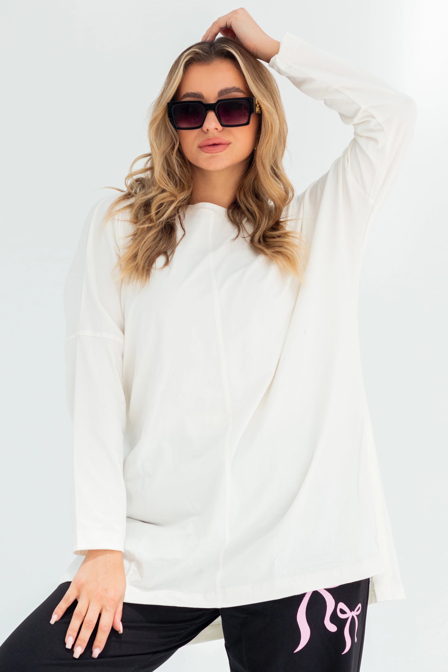 Basic Oversized Longline Tunic Sweatshirt | White