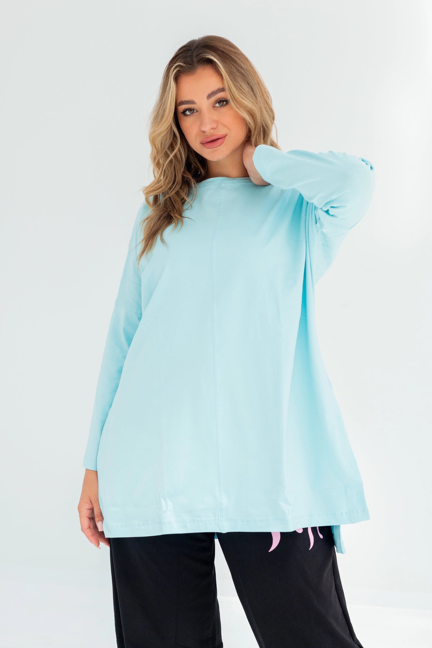 Basic Oversized Longline Tunic Sweatshirt | BabyBlue