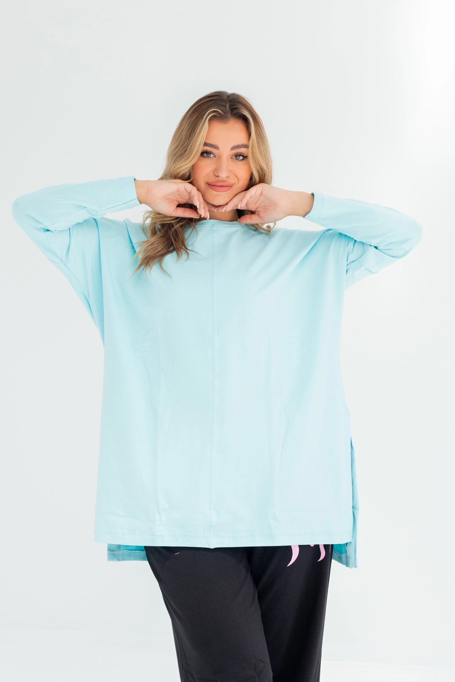 Basic Oversized Longline Tunic Sweatshirt | BabyBlue