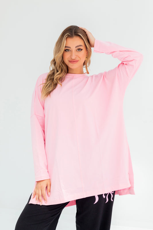 Basic Oversized Longline Tunic Sweatshirt | Pink