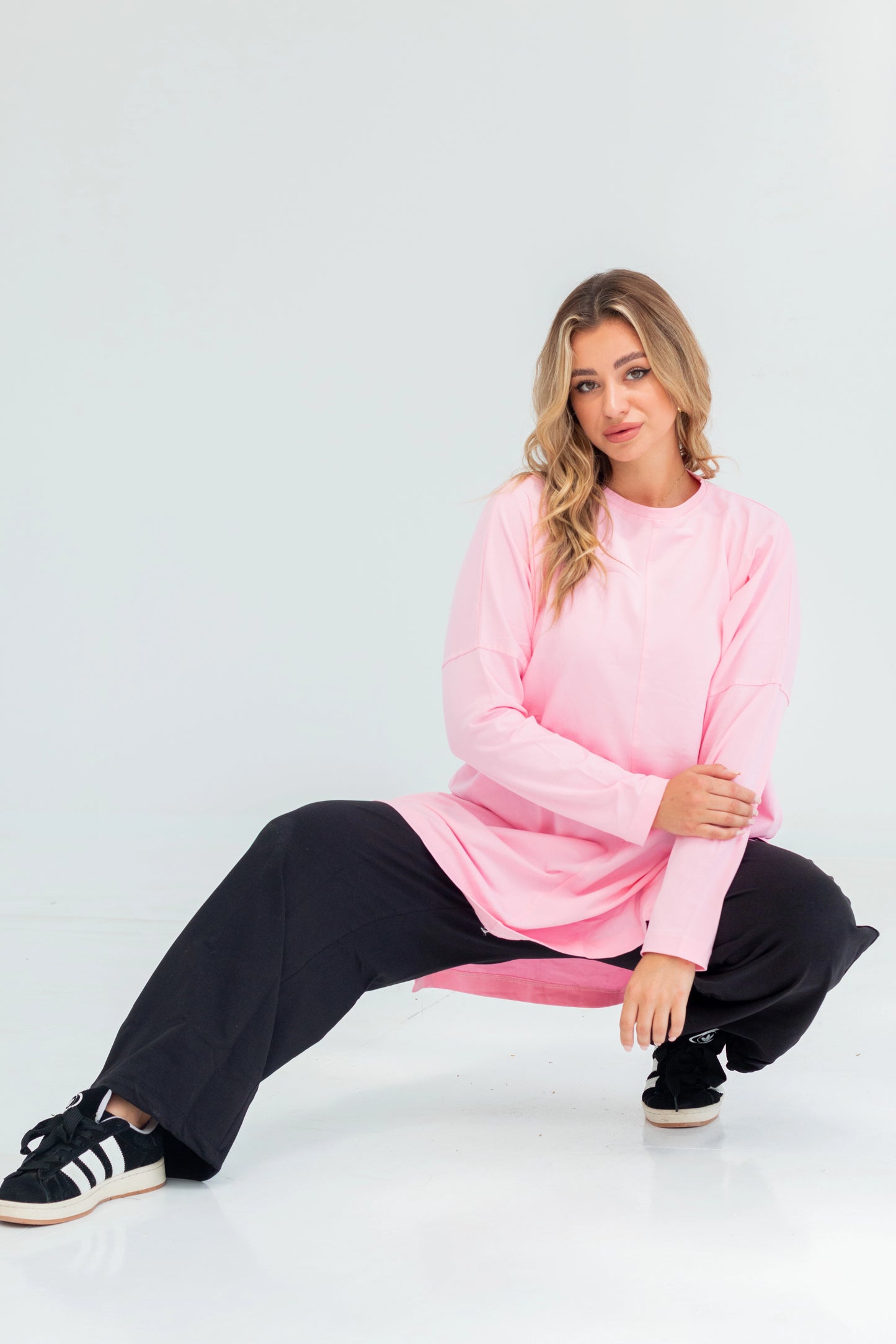 Basic Oversized Longline Tunic Sweatshirt | Pink