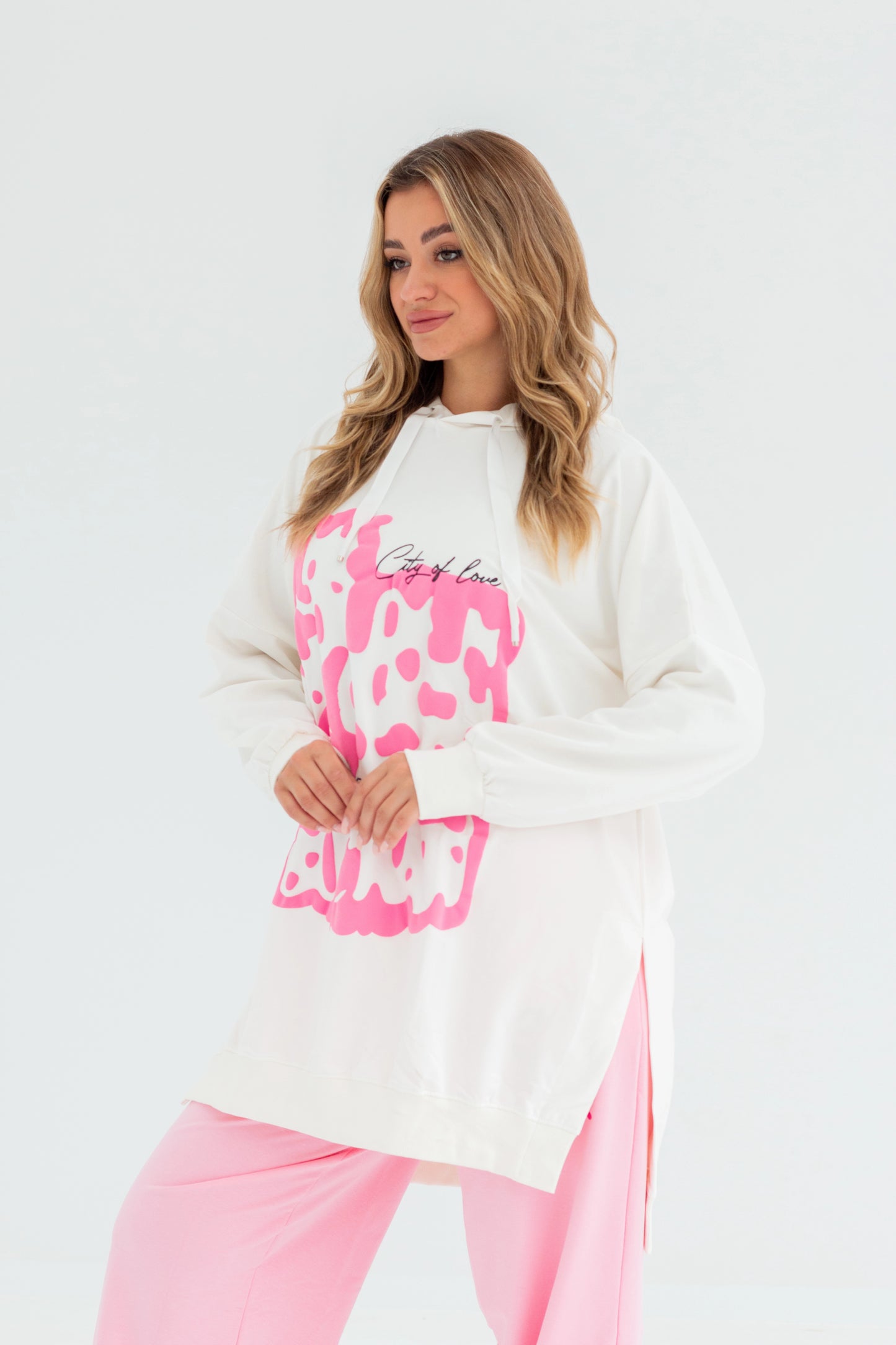Velvet Over Size Women Sweatshirt | White