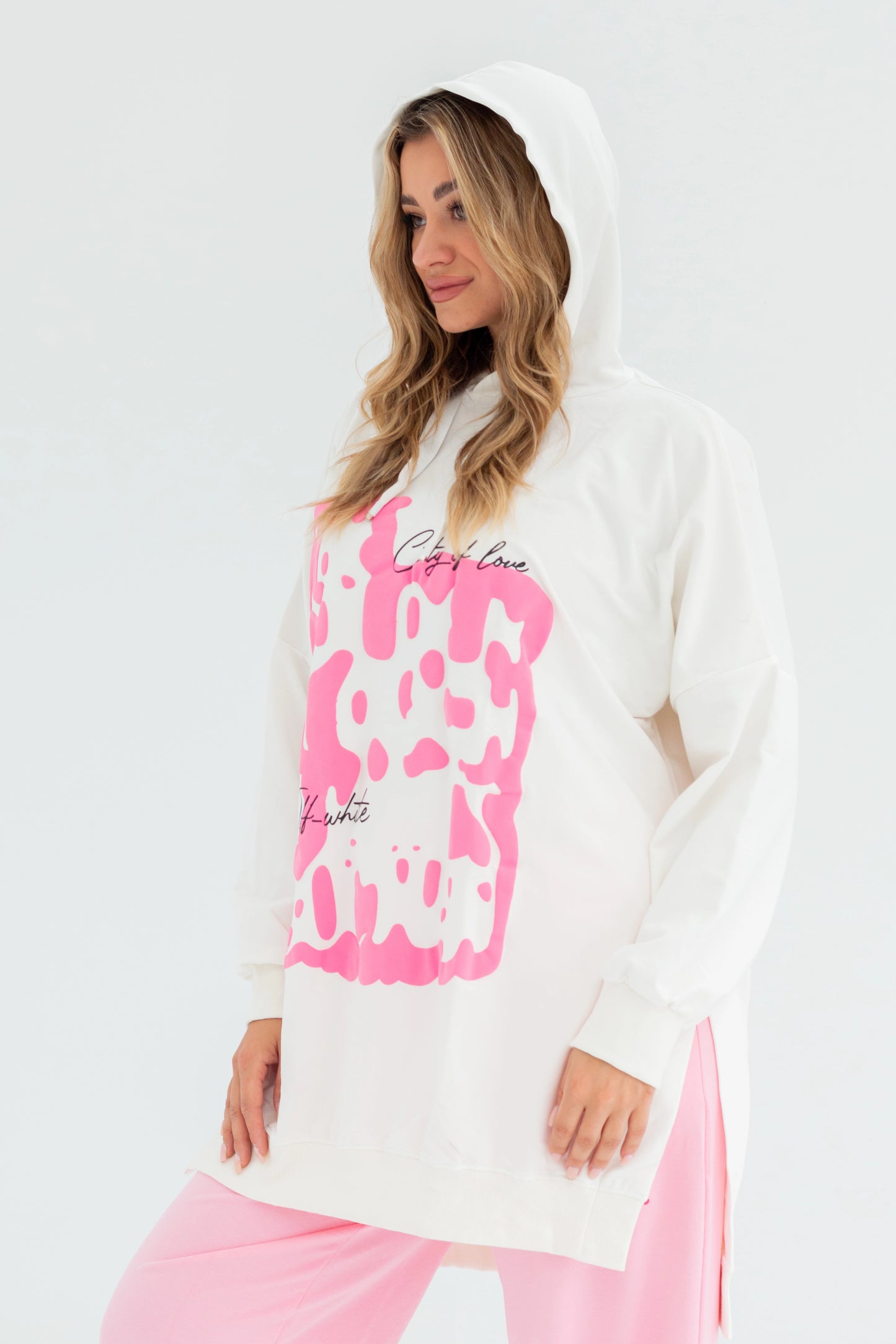 Velvet Over Size Women Sweatshirt | White