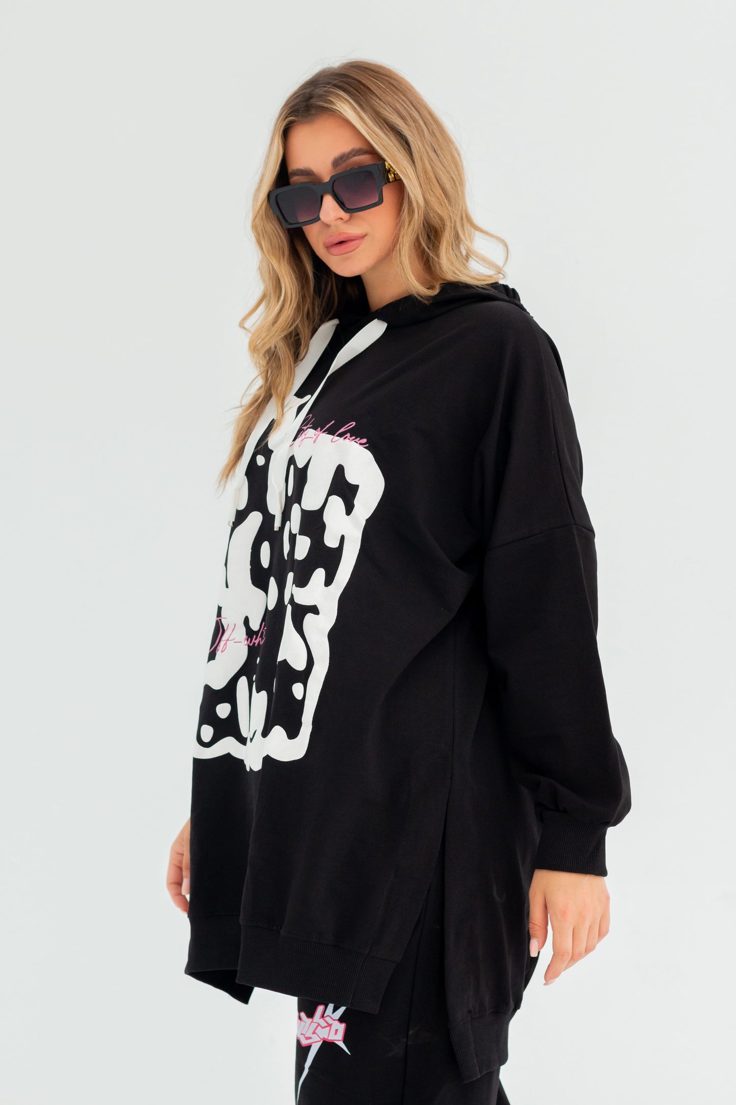 Velvet Over Size Women Sweatshirt | Black