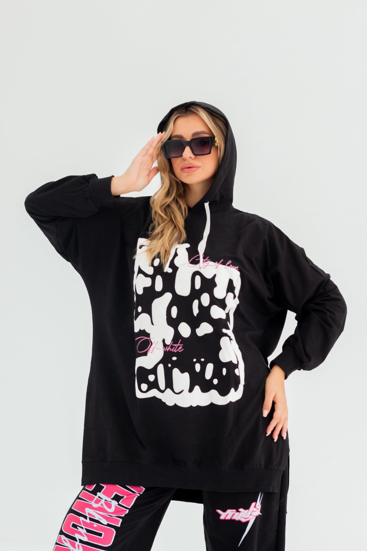 Velvet Over Size Women Sweatshirt | Black