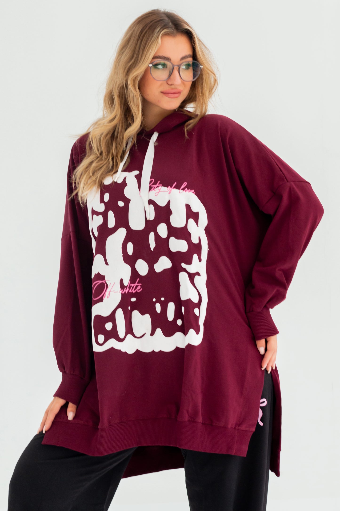 Velvet Over Size Women Sweatshirt | Burgundy