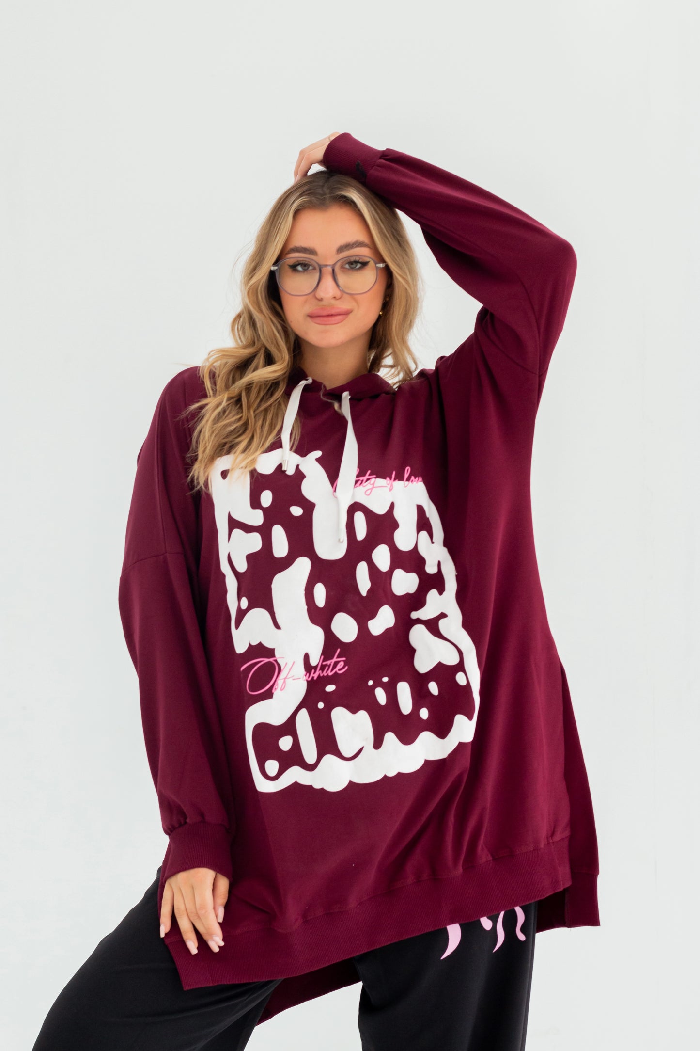 Velvet Over Size Women Sweatshirt | Burgundy