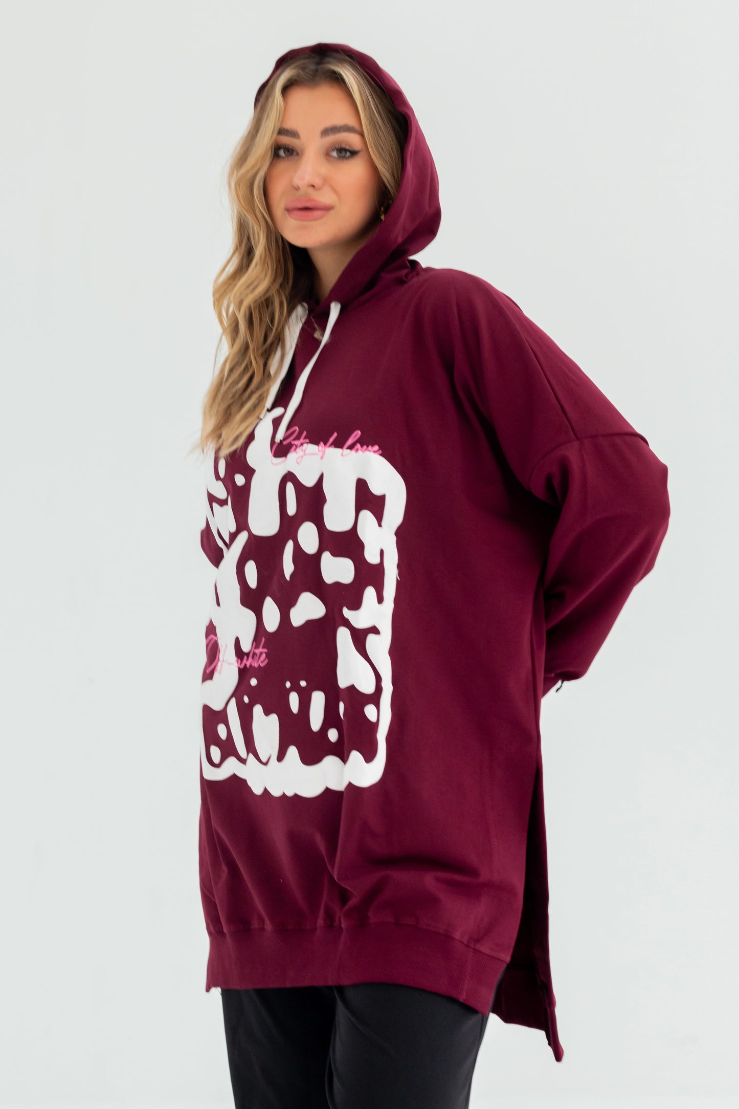 Velvet Over Size Women Sweatshirt | Burgundy