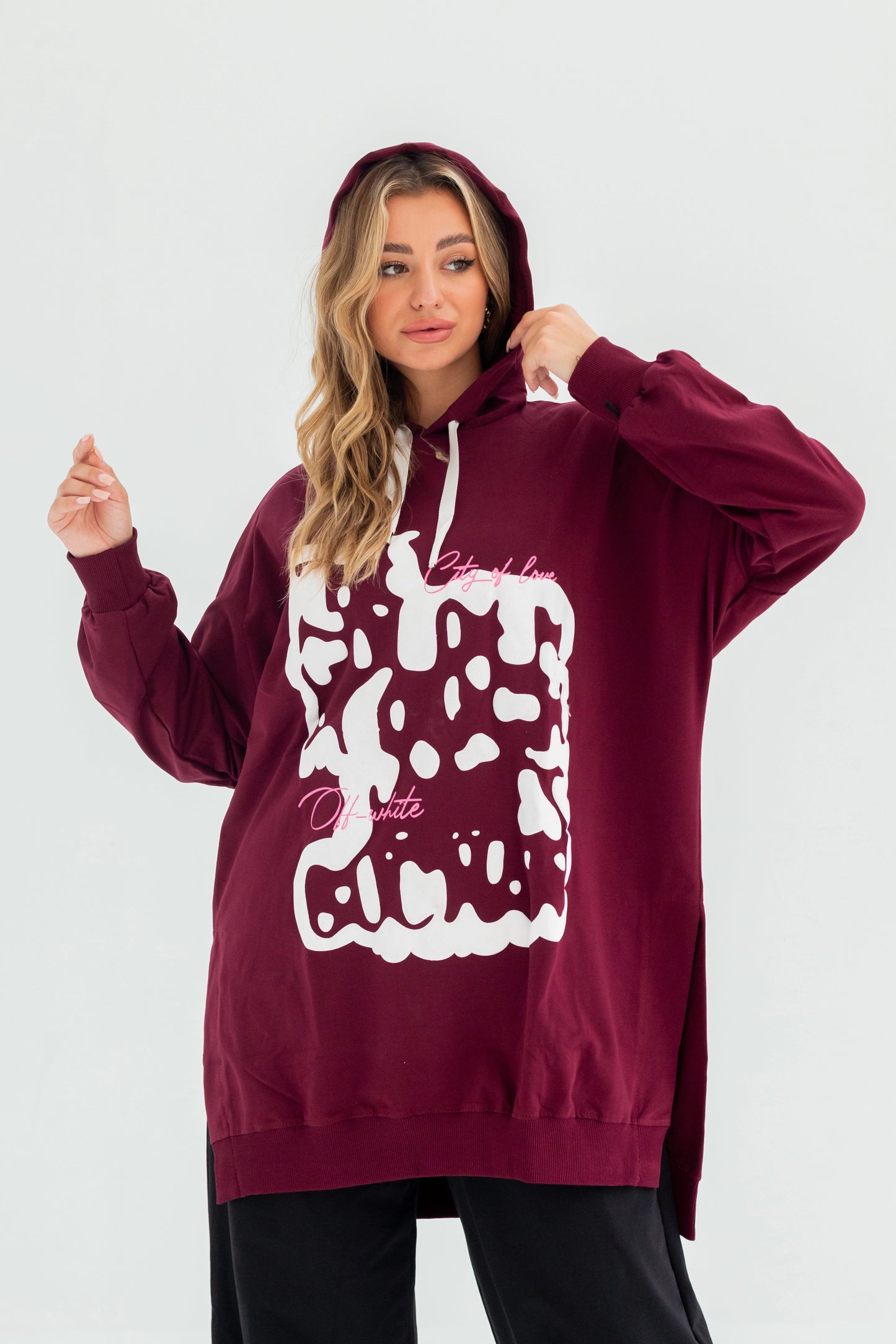 Velvet Over Size Women Sweatshirt | Burgundy