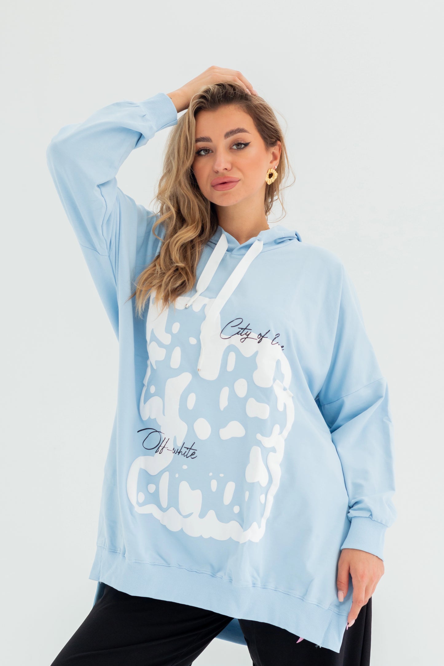 Velvet Over Size Women Sweatshirt | BabyBlue