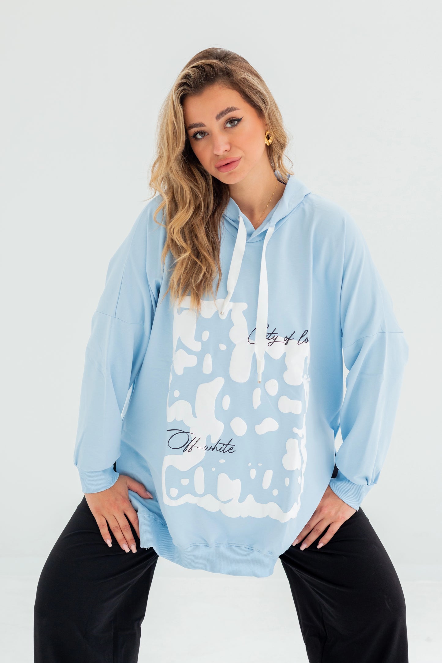 Velvet Over Size Women Sweatshirt | BabyBlue