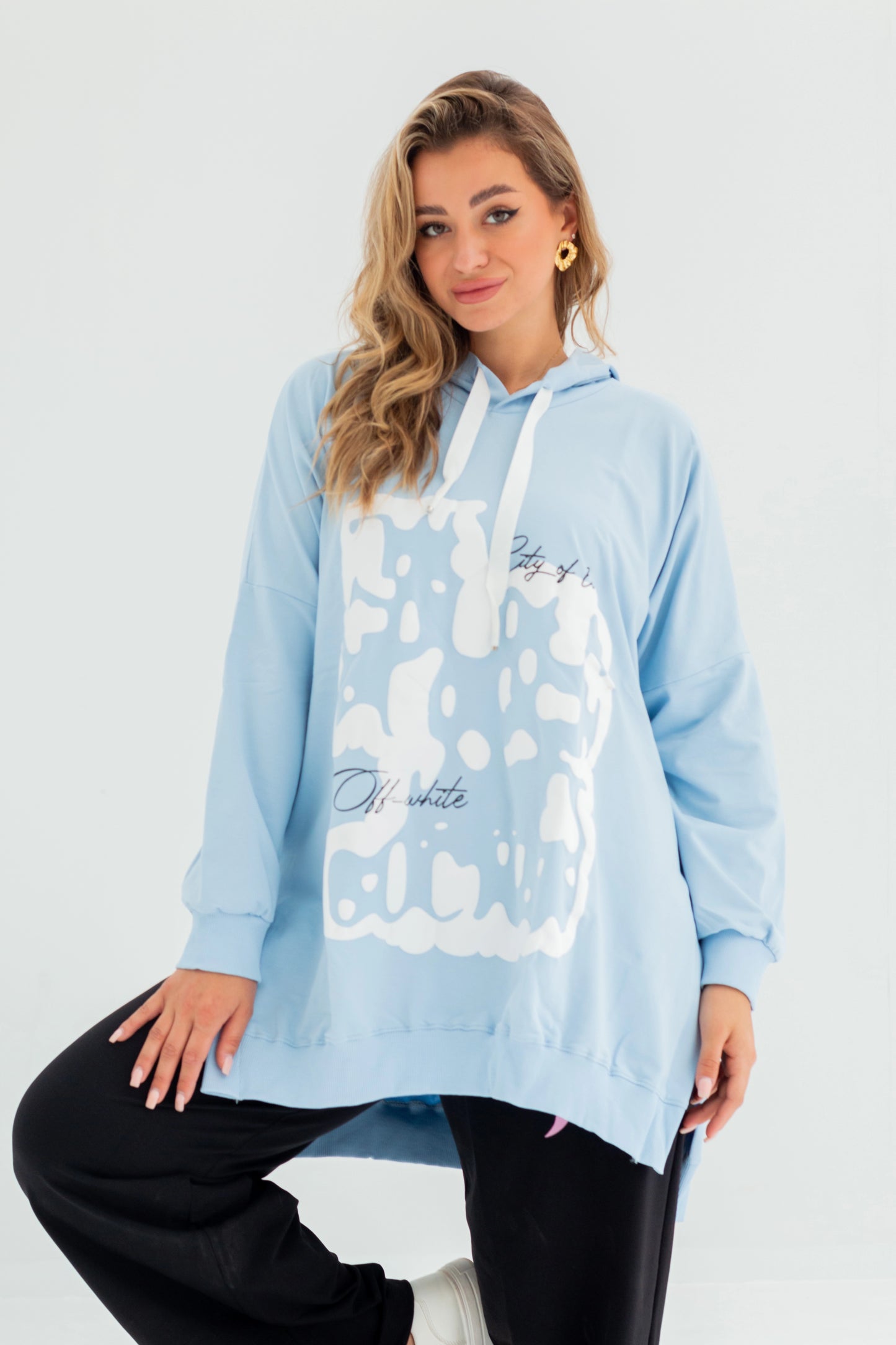 Velvet Over Size Women Sweatshirt | BabyBlue