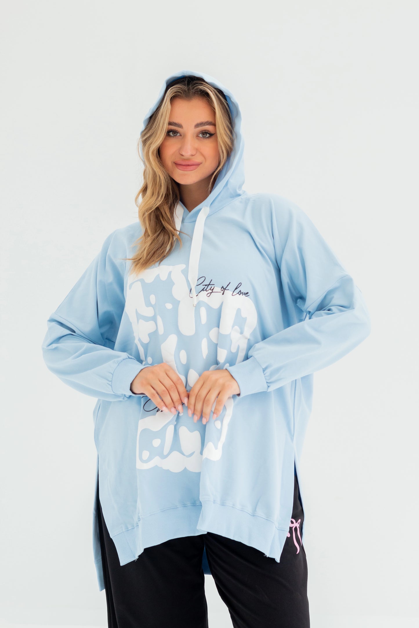 Velvet Over Size Women Sweatshirt | BabyBlue