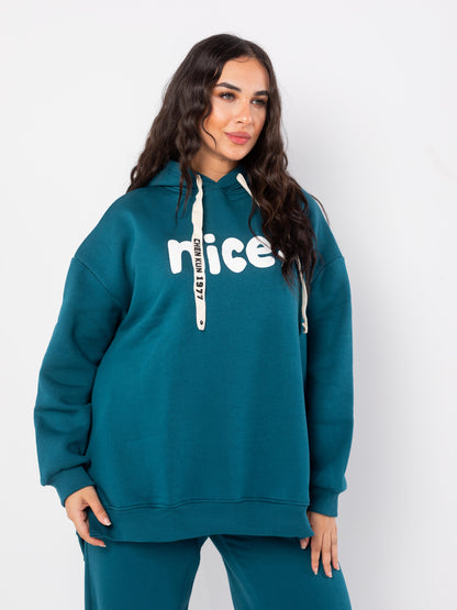 Nice  Milton Cotton one Size hoodie | Turquoise