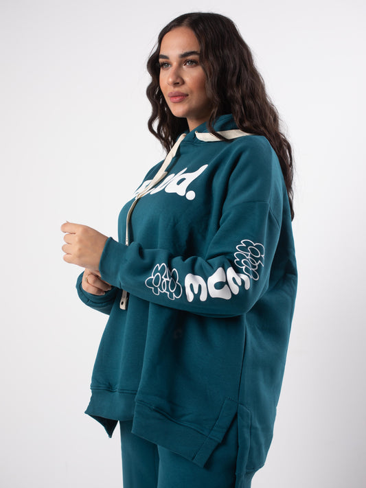 Blvd  Milton Cotton one Size hoodie | Turquoise