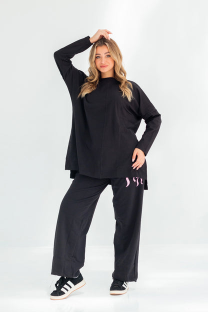 Basic Oversized Longline Tunic Sweatshirt | Black