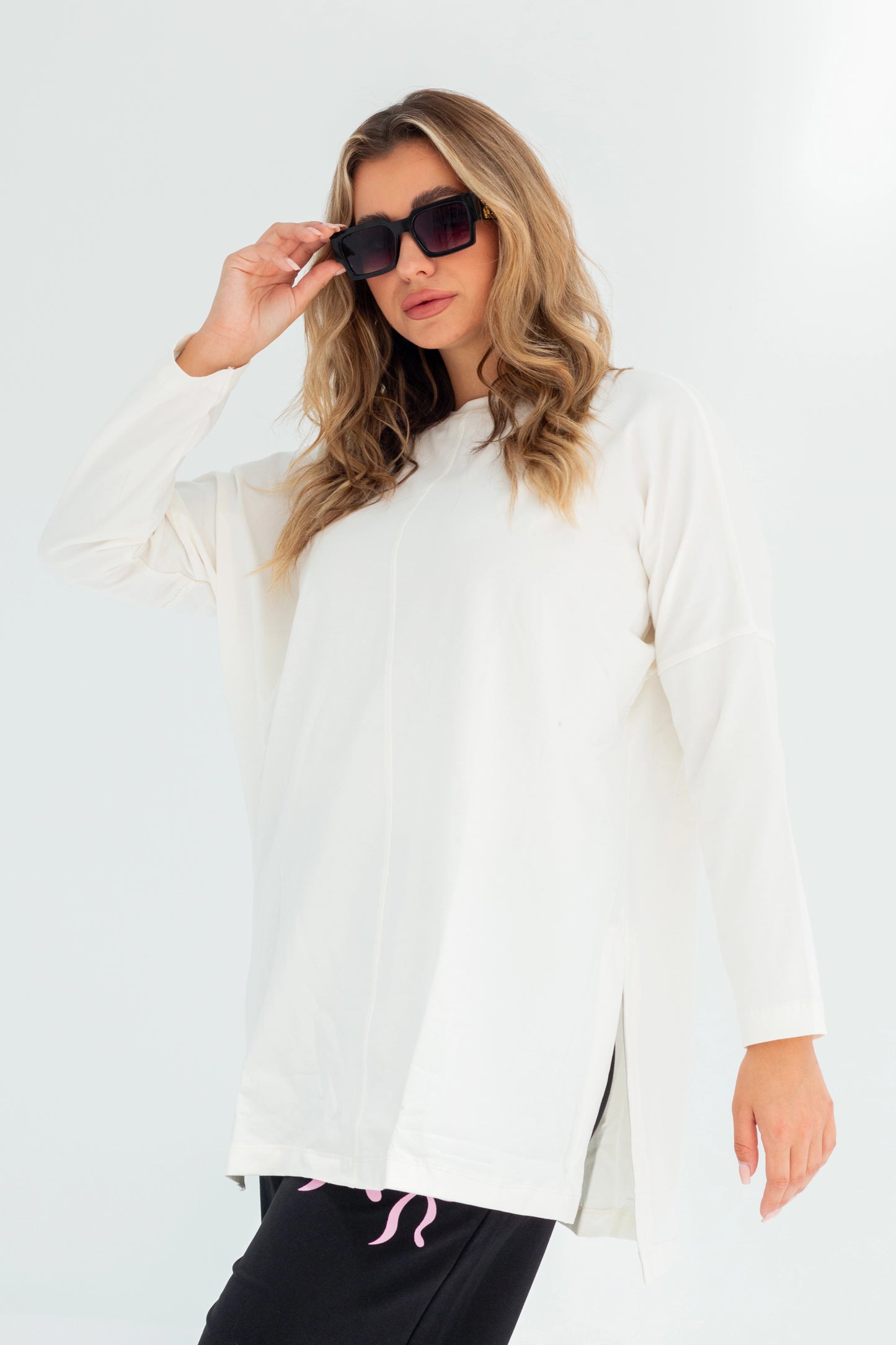 Basic Oversized Longline Tunic Sweatshirt | White