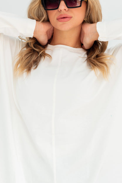 Basic Oversized Longline Tunic Sweatshirt | White