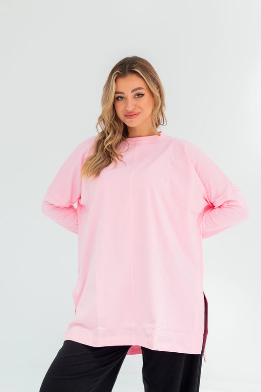 Basic Oversized Longline Tunic Sweatshirt | Pink