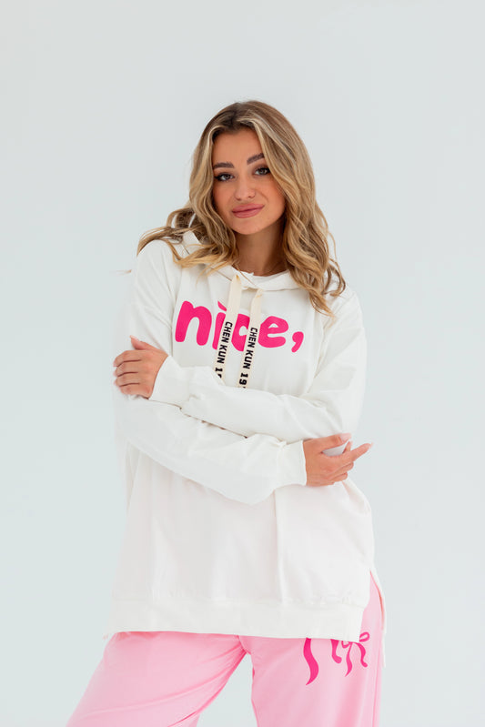 Nice Over Size Women Sweatshirt | White