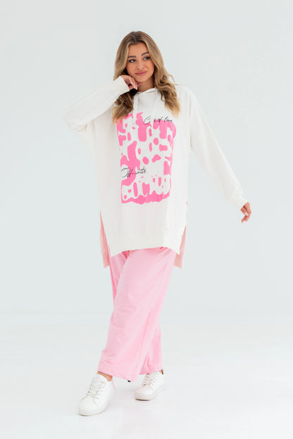 Velvet Over Size Women Sweatshirt | White
