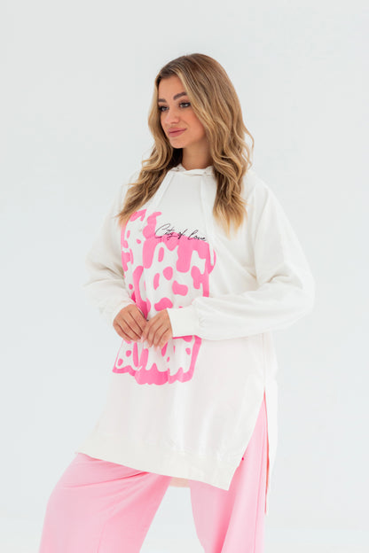 Velvet Over Size Women Sweatshirt | White