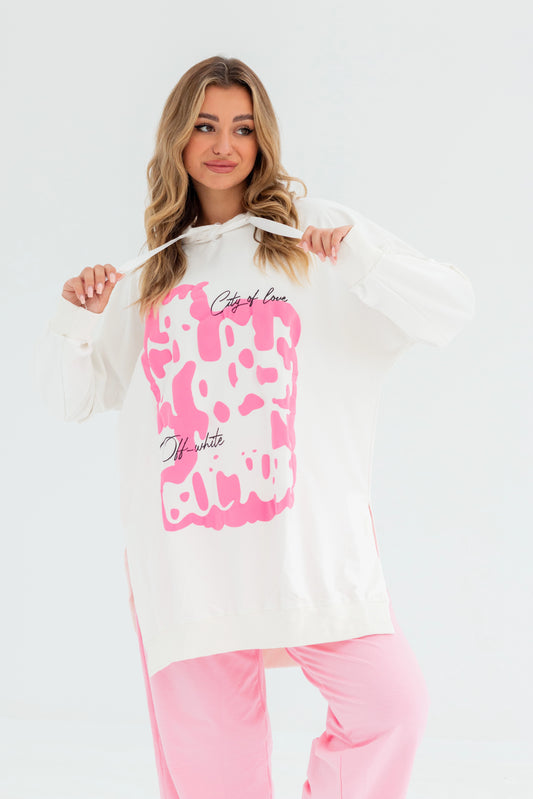 Velvet Over Size Women Sweatshirt | White