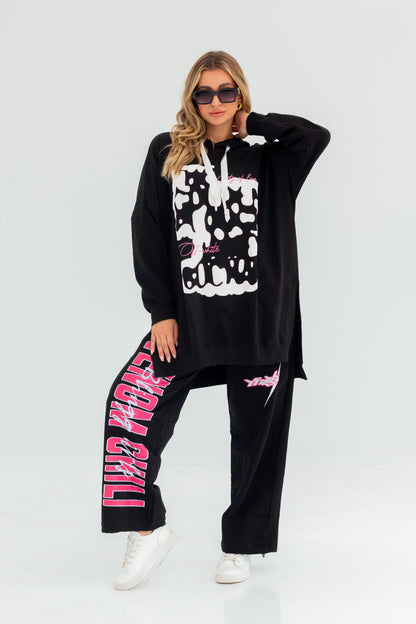 Velvet Over Size Women Sweatshirt | Black