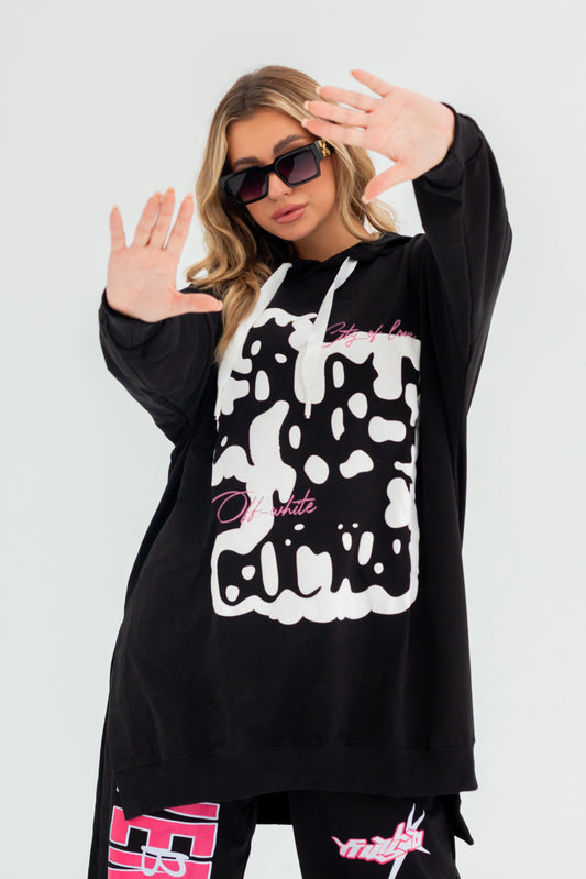 Velvet Over Size Women Sweatshirt | Black