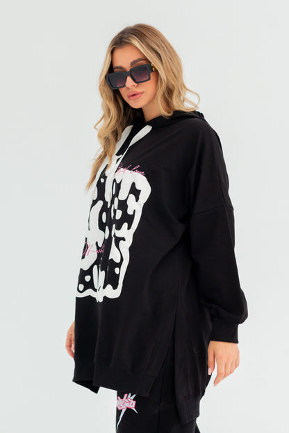 Velvet Over Size Women Sweatshirt | Black