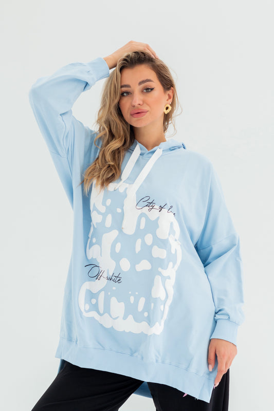 Velvet Over Size Women Sweatshirt | BabyBlue