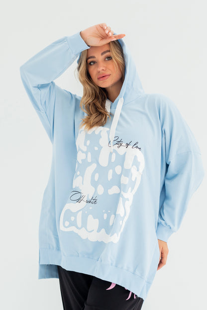 Velvet Over Size Women Sweatshirt | BabyBlue
